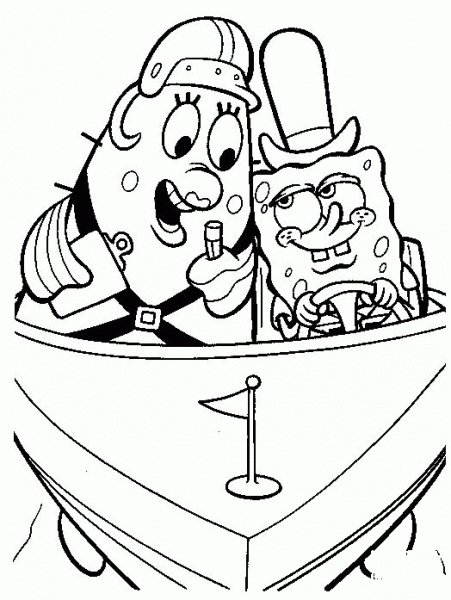Mrs Puff And Spongebob In a Little Boat  coloring page image