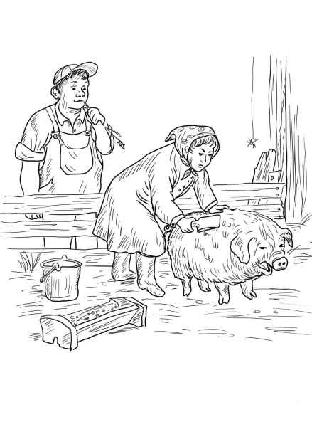 Mrs. Zuckerman gives Wilbur a buttermilk bath coloring page image
