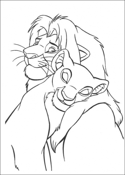 Mufasa lion and Sarabi lioness coloring page image