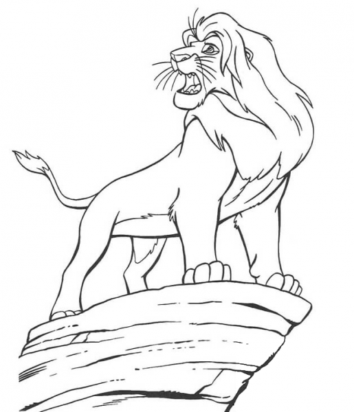 Mufasa on the cliff edge coloring page image