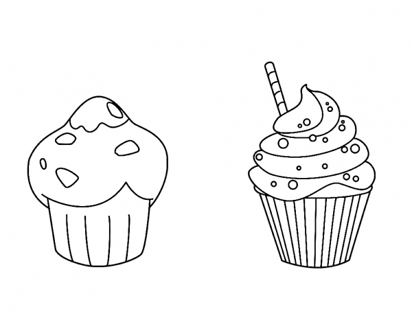 Muffin and Cupcake coloring page image