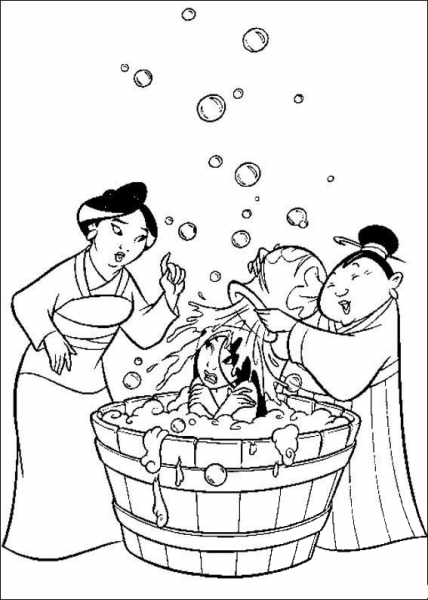 Mulan Is Bathing  coloring page image
