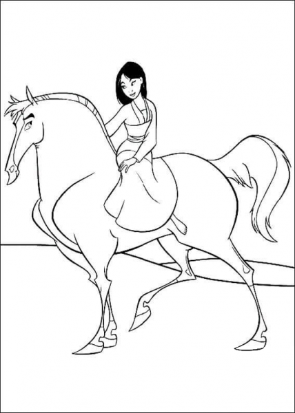 Mulan Is Riding Her Horse  coloring page image