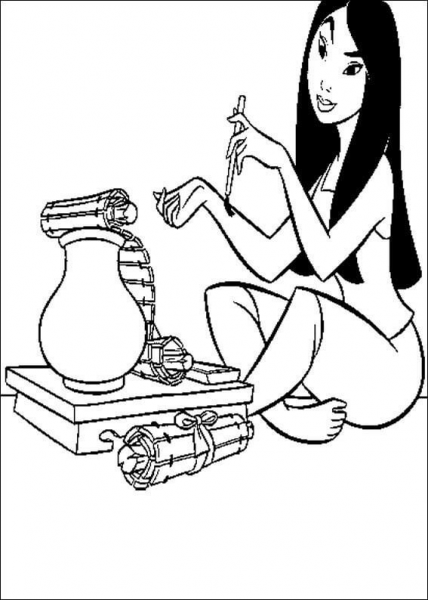 Mulan Is Writing  coloring page image