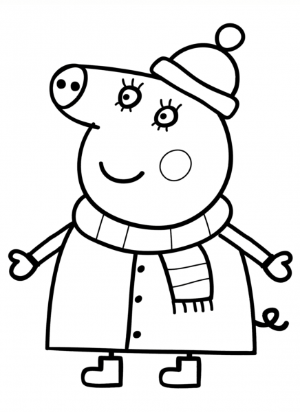 Mummy Pig in Winter Suit coloring page image