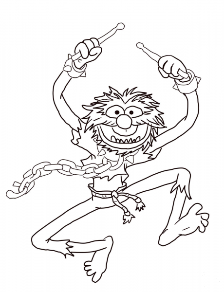 Muppets Animal with Drumsticks coloring page image