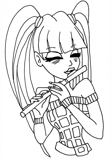 Musa plays flute coloring page image