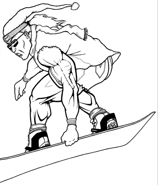 Muscular Snowboarder  coloring page image