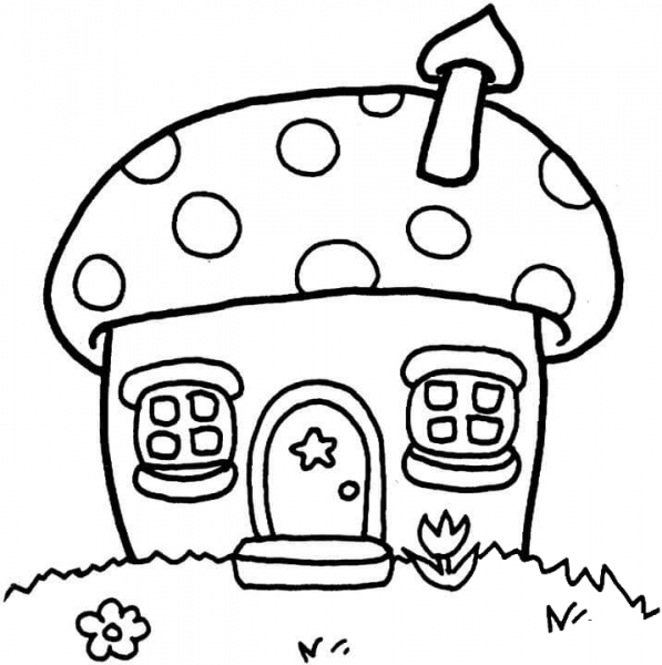 Mushroom Cottage  coloring page image