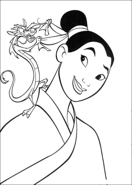 Mushu Helps Mulan  coloring page image