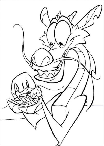 Mushu With Grasshopper  coloring page image