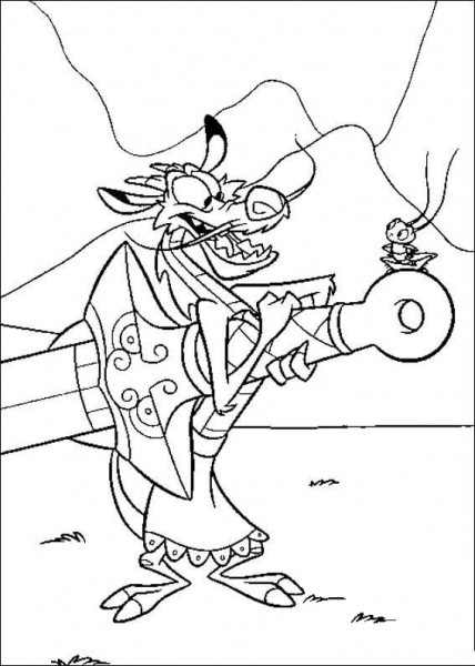 Mushu With Mulan’s Sword  coloring page image