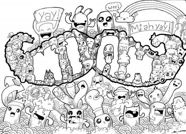 Mustache Doodle coloring page image