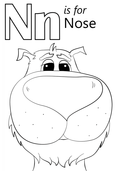 N is for Nose coloring page image