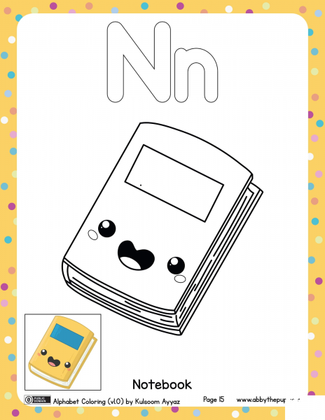 N is for Notebook coloring page image