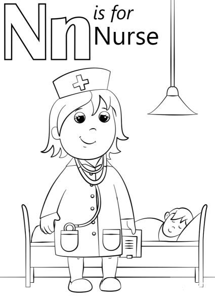 N is for Nurse coloring page image