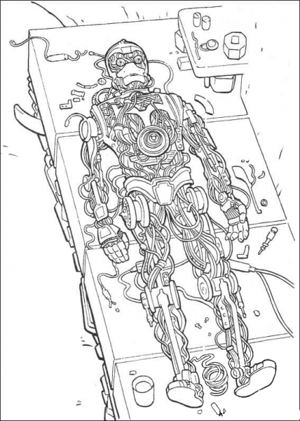 Naked C-3PO coloring page image