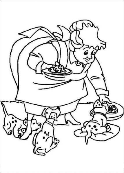 Nanny is Feeding Dalmatian  coloring page image