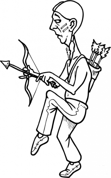 Native American with a Bow coloring page image