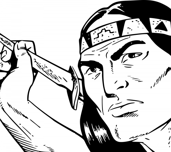 Native American with Knife coloring page image