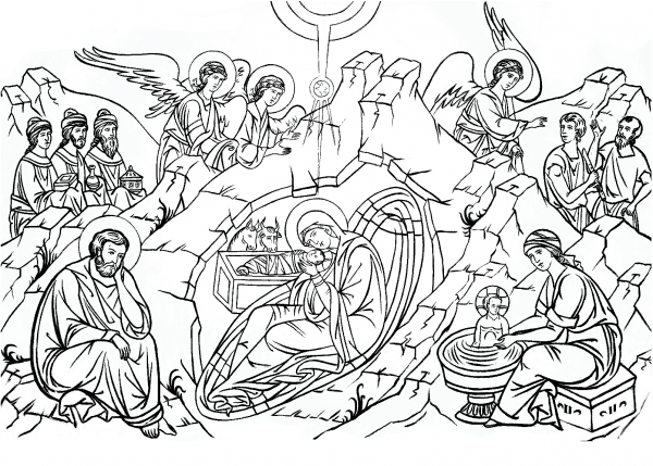 Nativity of Christ coloring page image