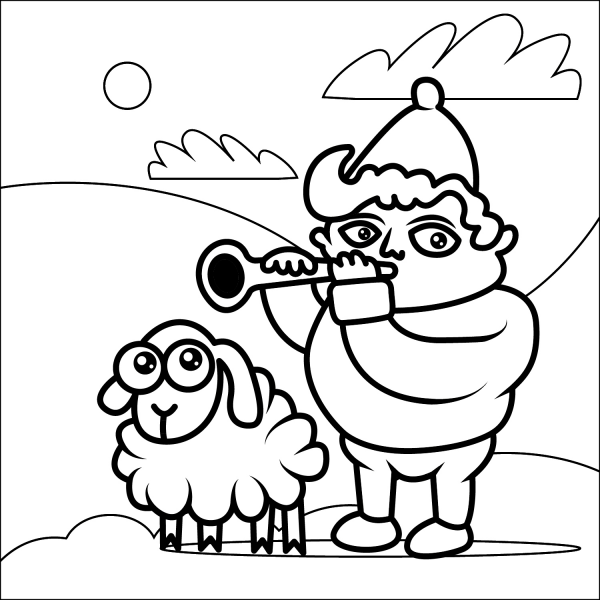 Nativity Scene Shepherd with a Sheep coloring page image