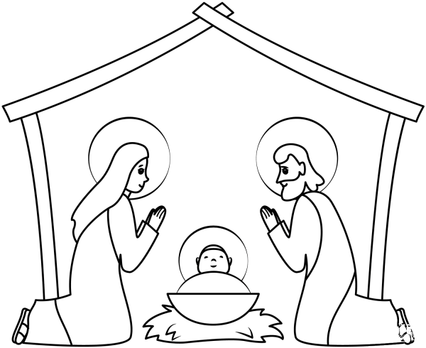 Nativity Stable coloring page image