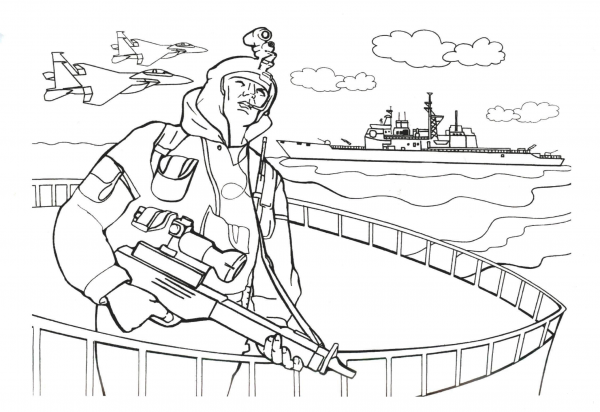 Navy SEALs soldier coloring page image