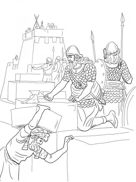 Nehemiah Builds the Walls and Tower of Jerusalem coloring page image