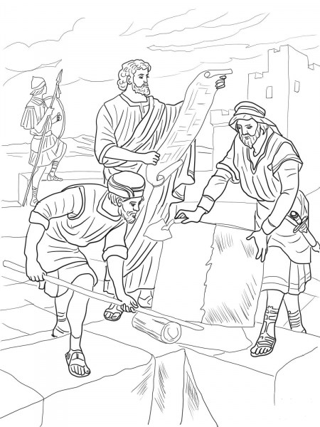 Nehemiah Rebuilding the Walls of Jerusalem coloring page image