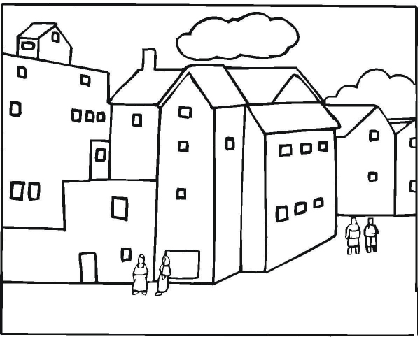Neighborhood in a city coloring page image
