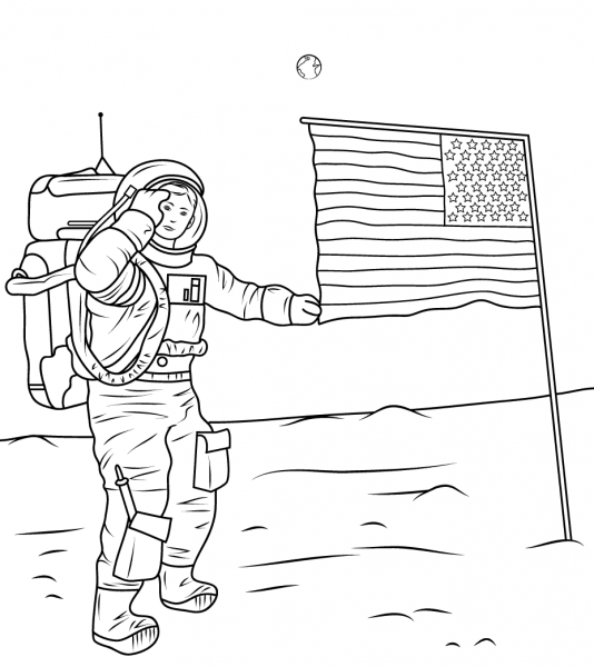 Neil Armstrong on the Moon coloring page image
