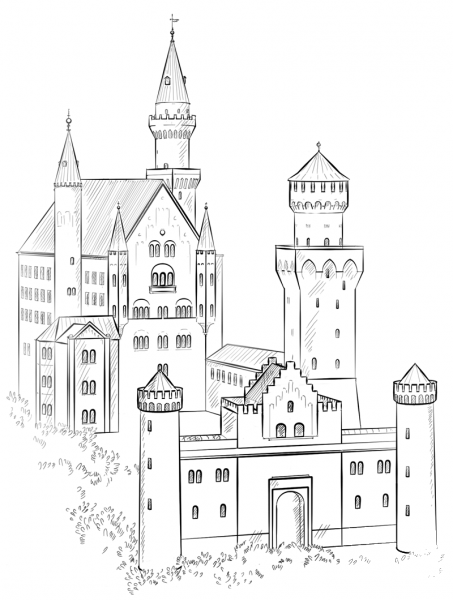Neuschwanstein Castle coloring page image