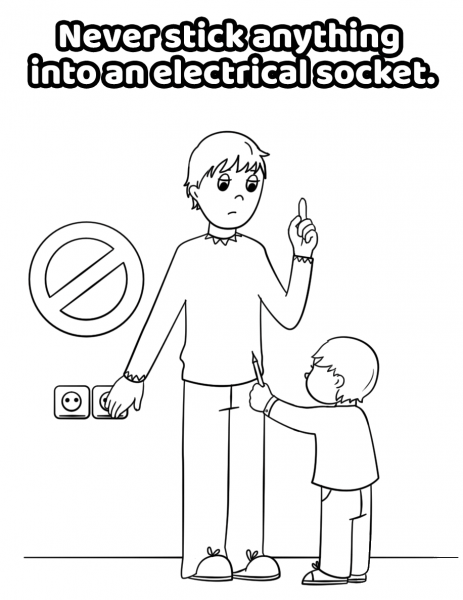 Never Stick Anything into an Electrical Socket coloring page image