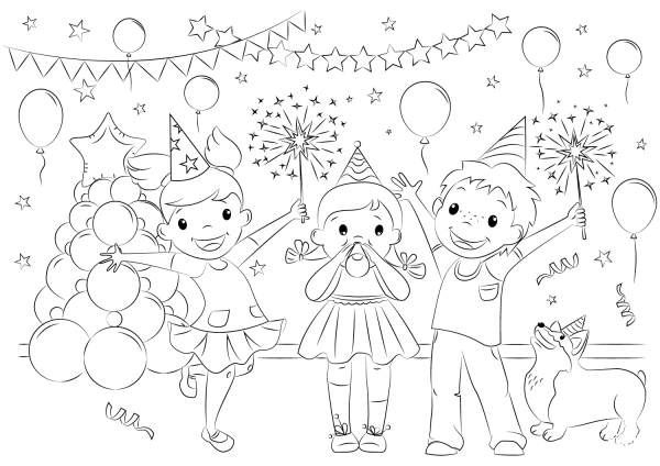 New Year Celebration coloring page image