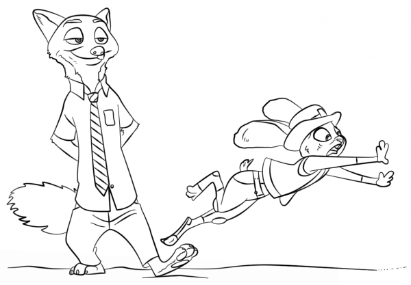 Nick and Judy from Zootopia coloring page image