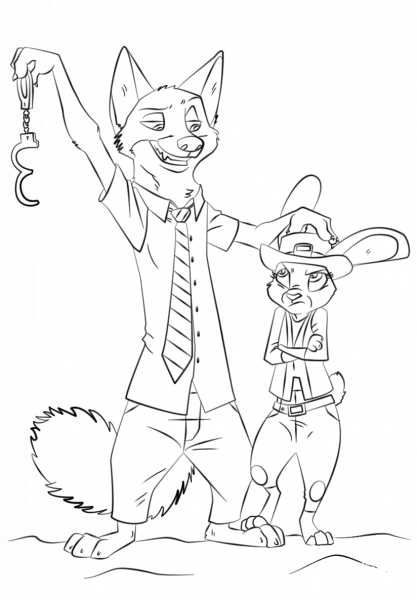 Nick Wilde and Judy Hopps from Zootopia coloring page image