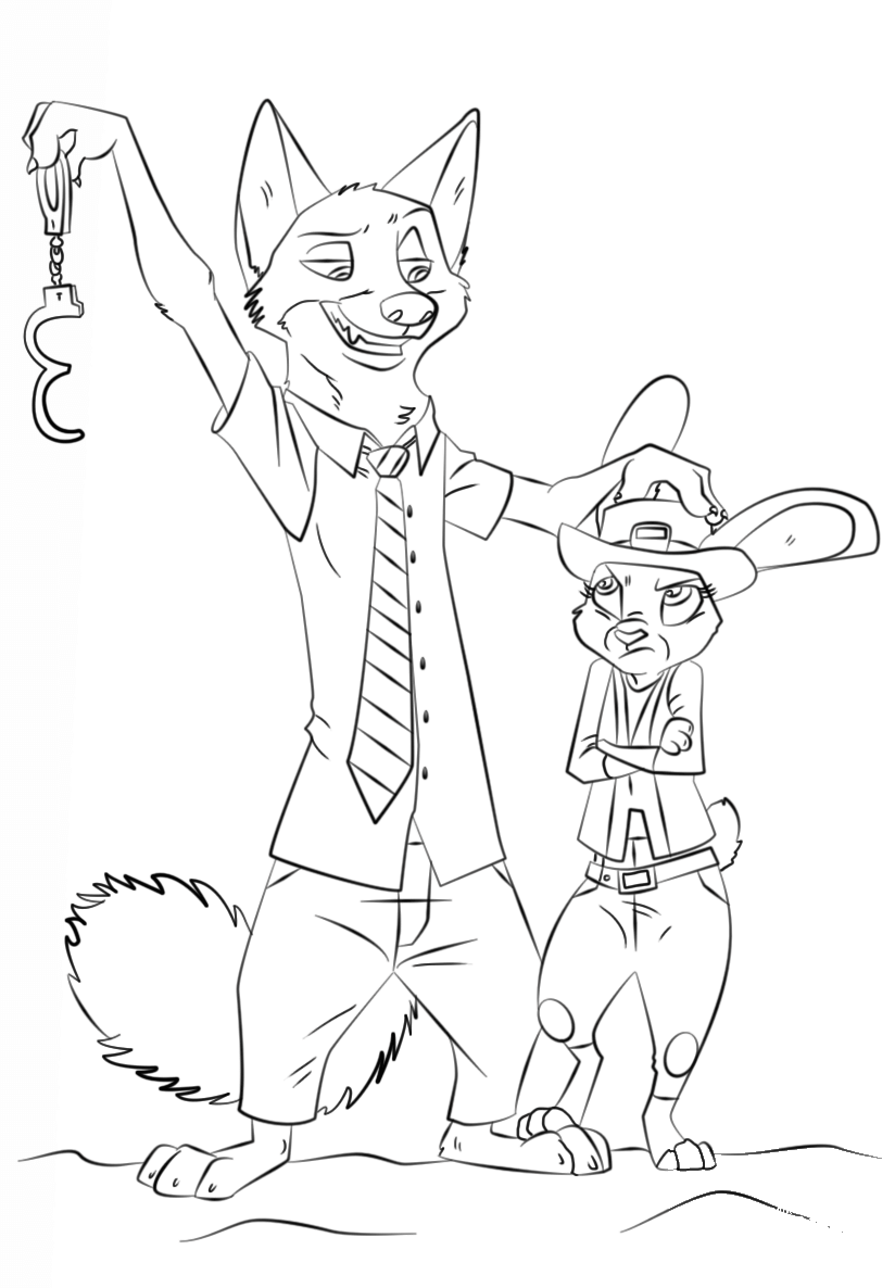 Nick Wilde and Judy Hopps from Zootopia coloring page - ColouringPages