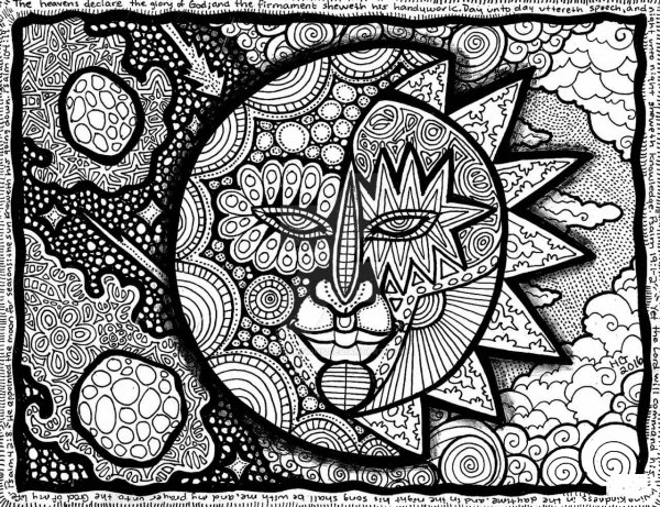 Night and Day Zentangle coloring page image