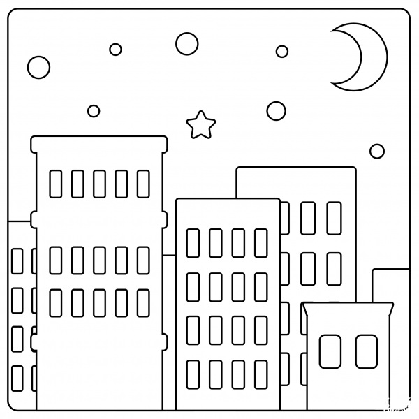 Night City with Stars Emoji coloring page image