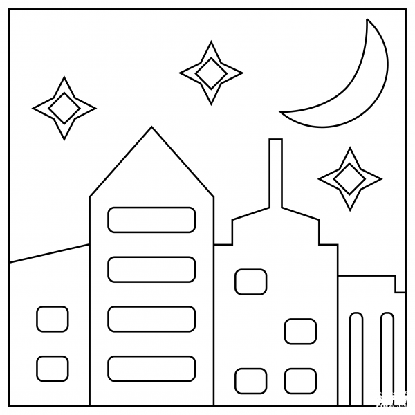 Night with Stars coloring page image