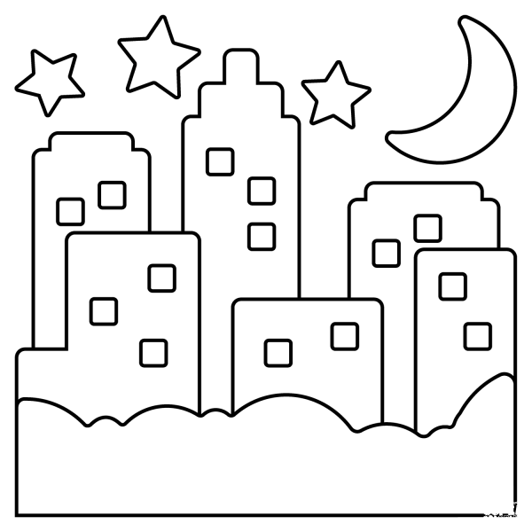 Night with Stars Emoji coloring page image