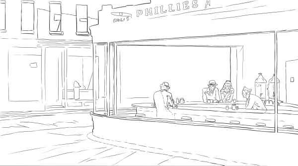 Nighthawks by Edward Hopper coloring page image