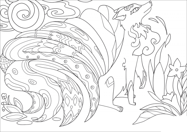 Nine-Million-Tale Fox coloring page image