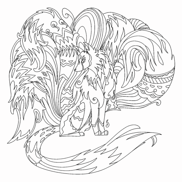 Nine-Million-Tale Fox coloring page image