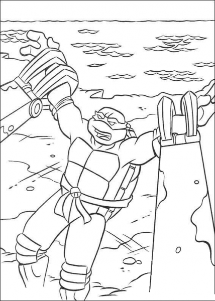 Ninja Turtle is in trap coloring page image