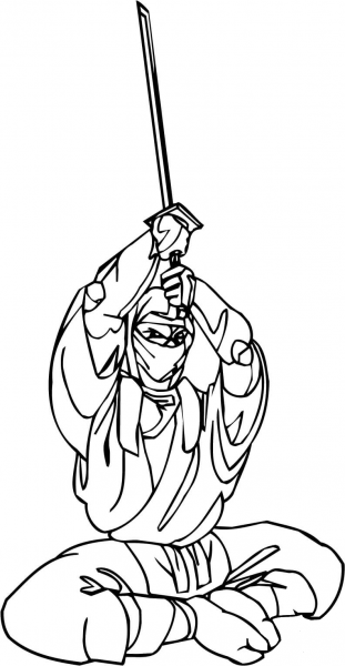 Ninja with Ninjato coloring page image