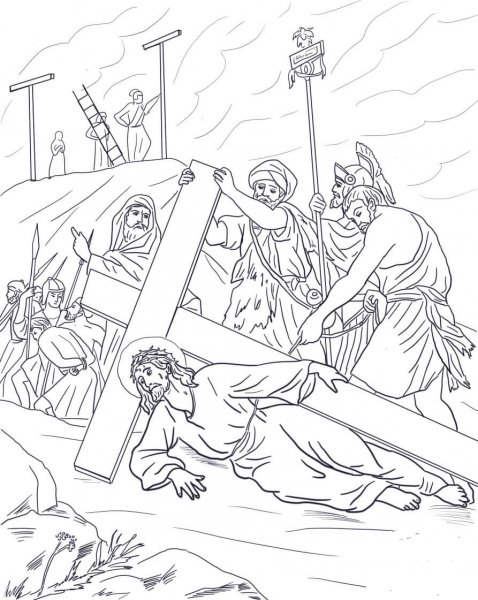 Ninth Station Jesus Falls the Third Time coloring page image
