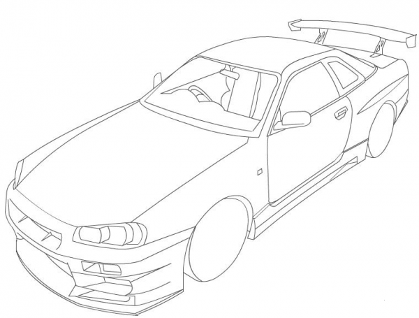 Nissan Skyline R34 coloring page image