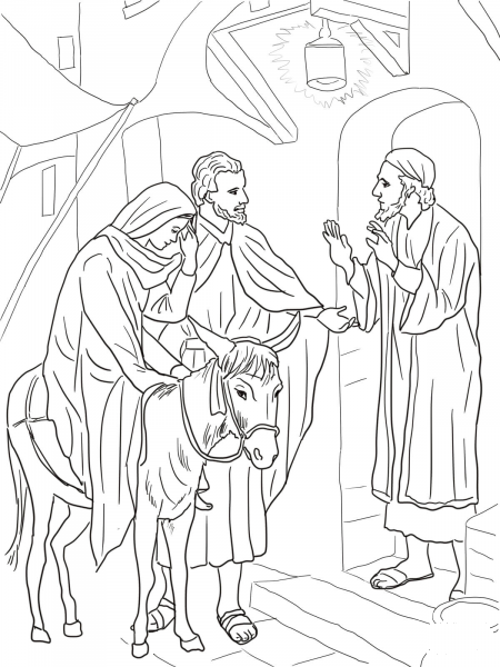 No Room at the Inn for Mary and Joseph coloring page image